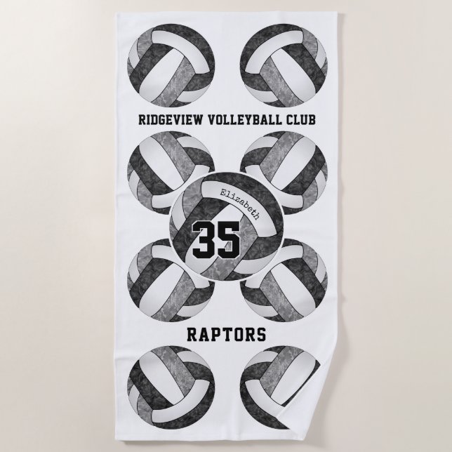 black grey school club colours girly volleyballs  beach towel (Front)