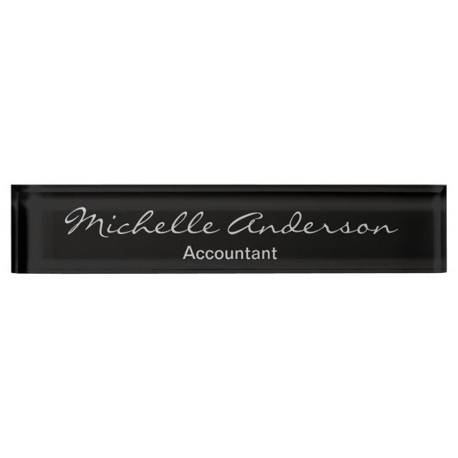 Black Grey Script Accountant Tax Advisor Nameplate (Front)