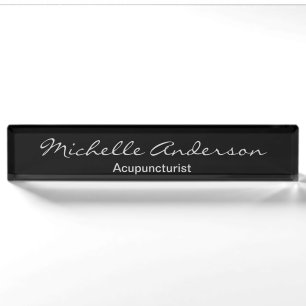 Black Grey Script Acupuncturist	Nameplate Nameplate