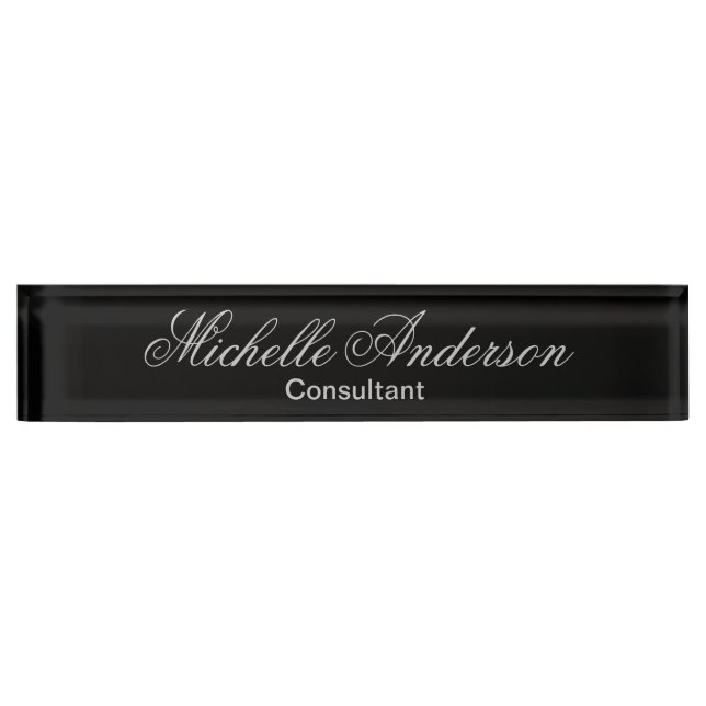 Black Grey Script Consultant Desk Nameplate (Front)