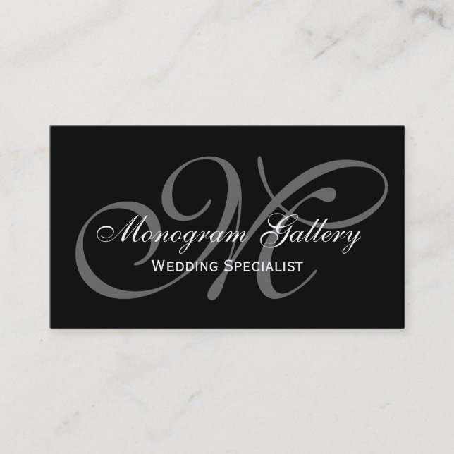 Black Grey Script Monogram Wedding Business Card (Front)