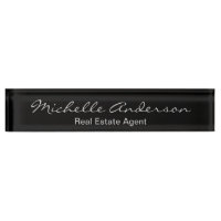 Black Grey Script Real Estate Agent Nameplate