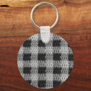 Black Grey Shades Business Plaid Crochet Print on Keychain