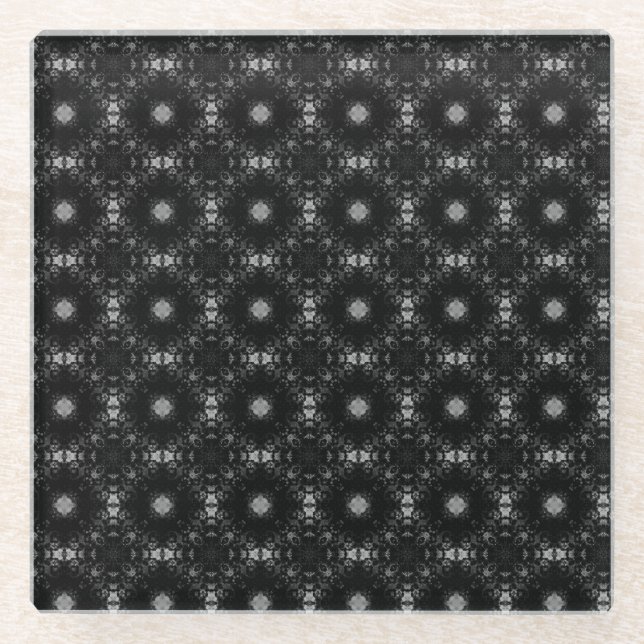 Black & Grey Signature Pattern Glass Coaster (Front)