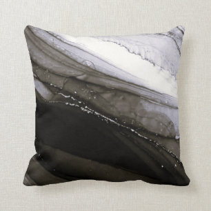 Black Grey Silver Marble Pretty Charcoal Throw Pillow