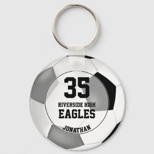 black grey simple team colours soccer ball boy's keychain