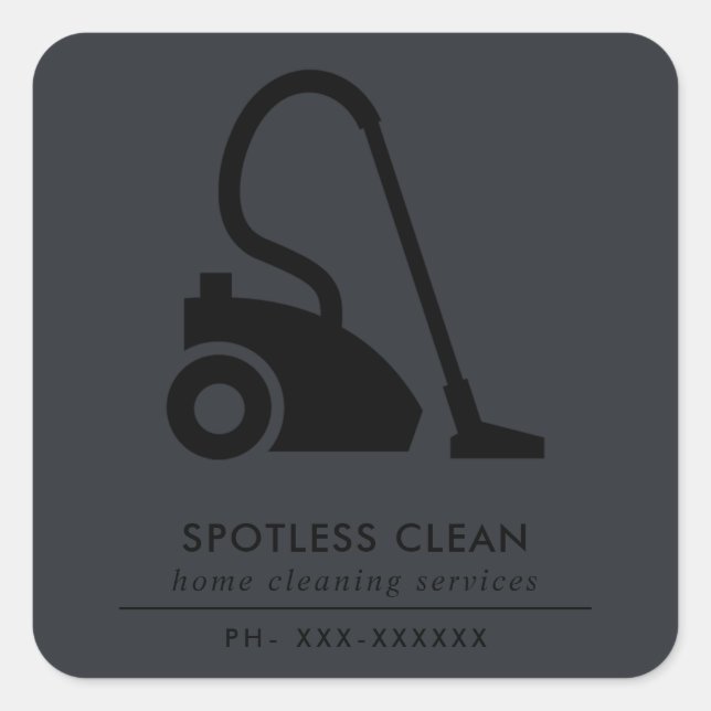 BLACK GREY SIMPLE VACUUM CLEANER CLEANING SERVICE SQUARE STICKER (Front)