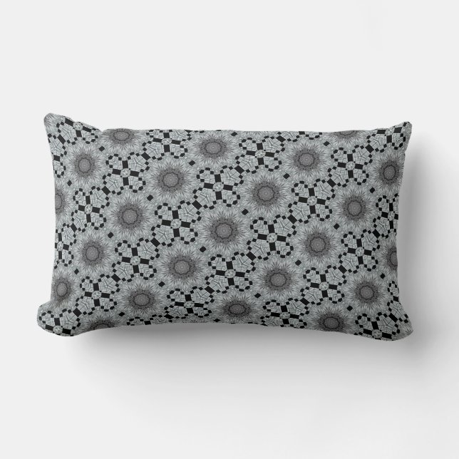 Black/grey snowflake design lumbar pillow (Front)