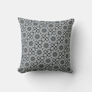Black grey snowflake design throw pillow