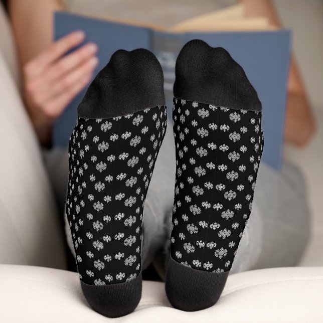 Black Grey Snowflakes Socks (Bottom)