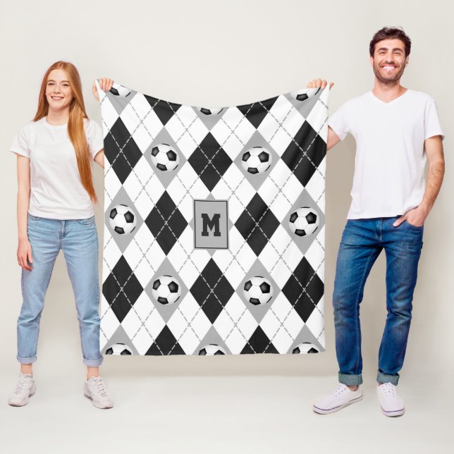 black grey soccer team colours argyle fleece blanket (In Situ)