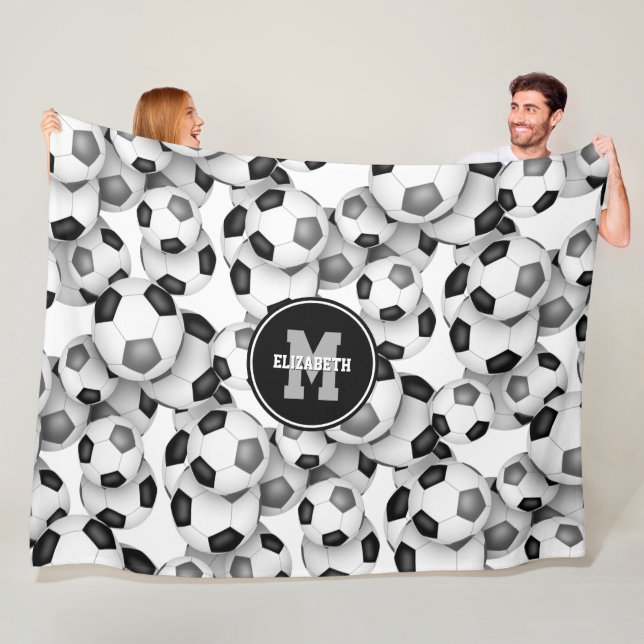 black grey soccer team colours kids sports room fleece blanket (In Situ)