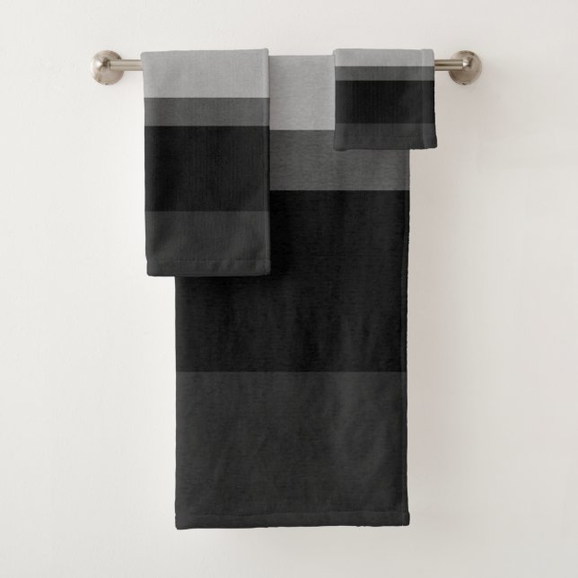 Black & Grey Sophisticated Stripes Bold Elegant Bath Towel Set (Insitu)