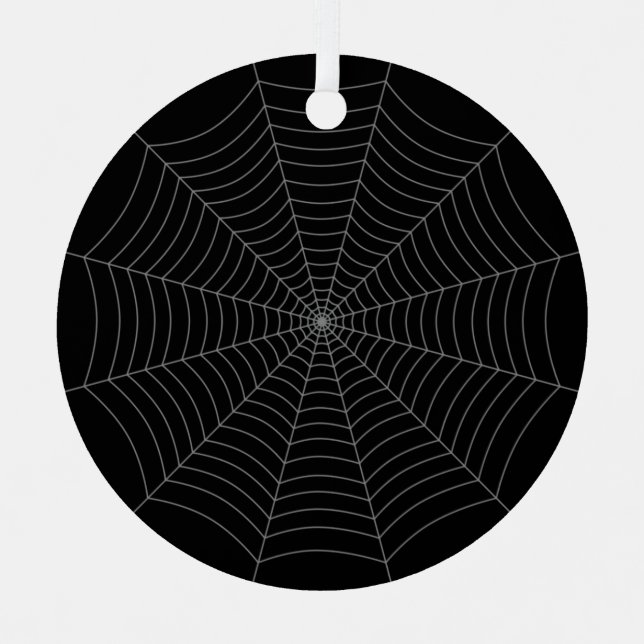 Black grey spider web Halloween pattern Metal Ornament (Front)