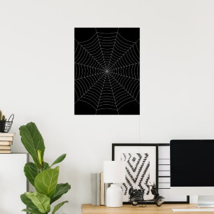 Black grey spider web Halloween pattern Poster