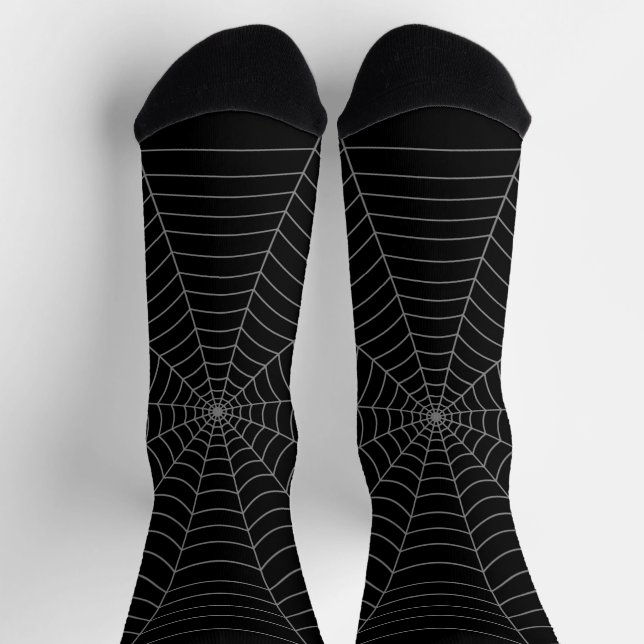 Black grey spider web Halloween pattern Socks (Top)