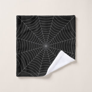Black grey spider web Halloween pattern Wash Cloth