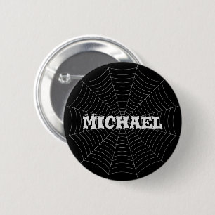 Black grey spider web Halloween pattern Your name 2 Inch Round Button