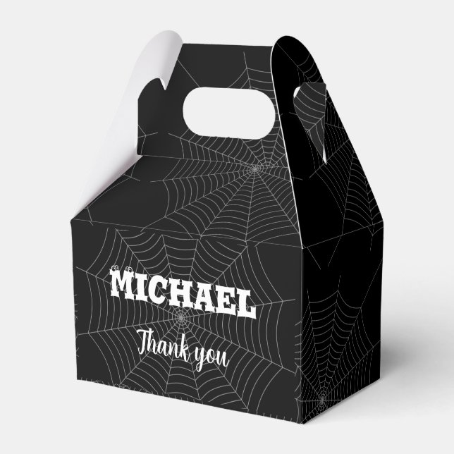 Black grey spider web Halloween pattern Your name Favor Box (Front Side)