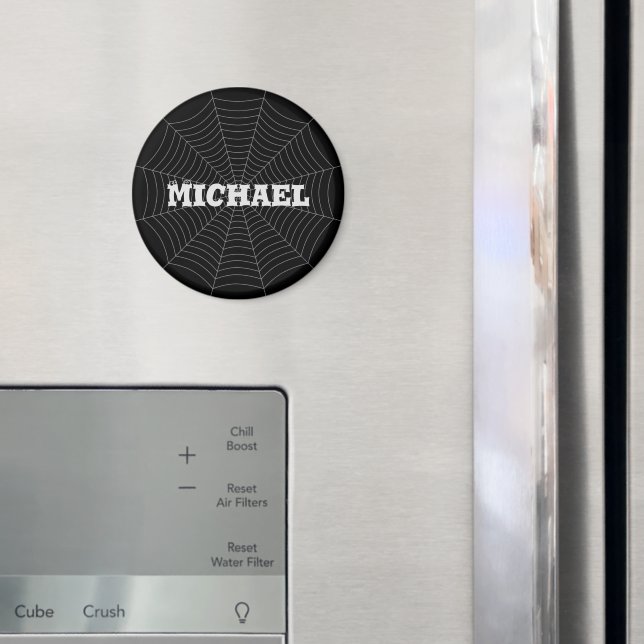 Black grey spider web Halloween pattern Your name Magnet (In Situ (Fridge))