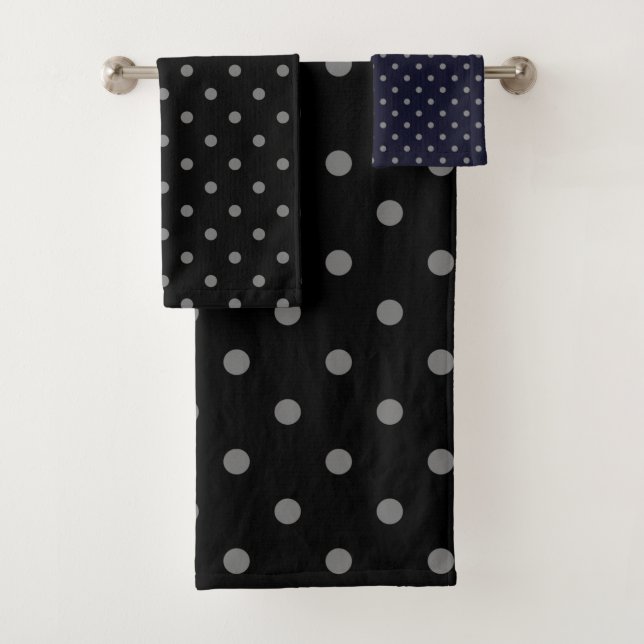 BLACK GREY SPOT BATHROOM TOWEL SET (Insitu)