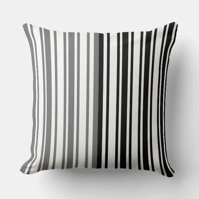 Black/Grey Stripe Chevron Reversible Throw Pillow (Front)