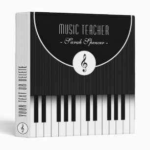 Black Grey Striped Piano Music Teacher Binder