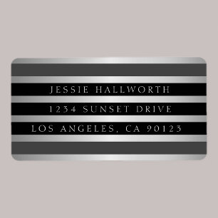 Black Grey Stripes & Faux Silver   Return Address Label