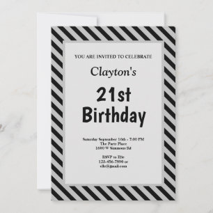 Black/Grey Stripes Framed Birthday Party Invitation