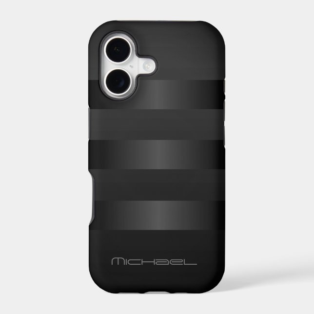 Black Grey Stripes  Pattern Monogram (Back)