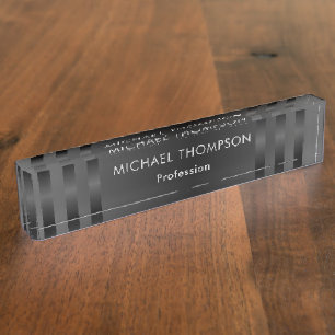 Black Grey Stripes Professional Desk Nameplate