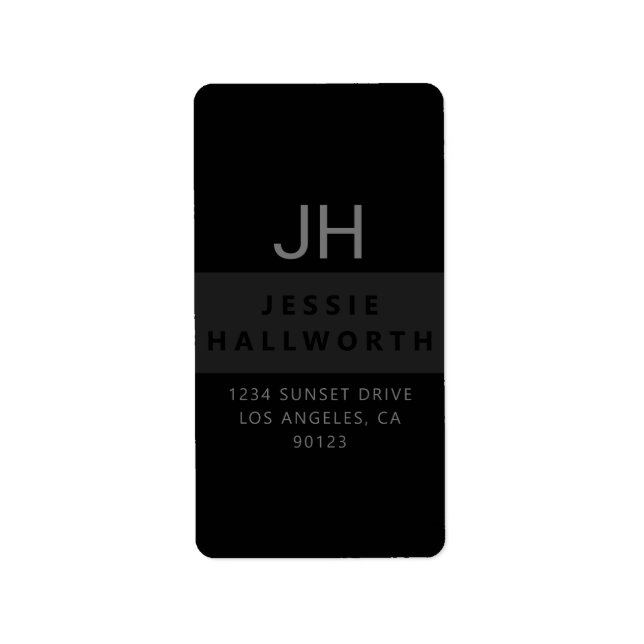 Black & Grey Stylish Modern Monogram Label (Front)