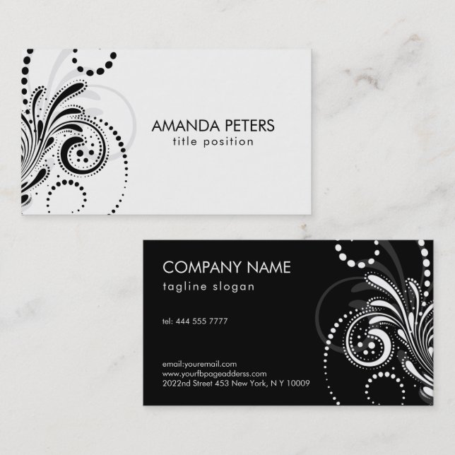 Black Grey Swirls Over White Background Business C Card (Front/Back)