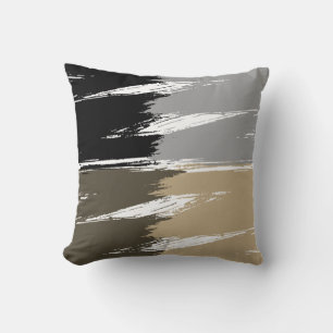 Black Grey Tan White Brush Stroke Paint Throw Pillow