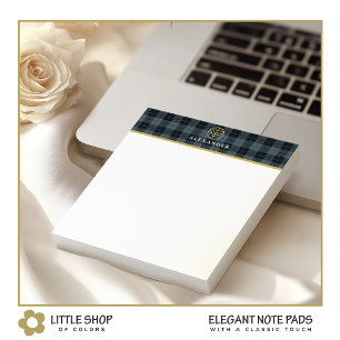 Black Grey Tartan Customizable Gold Logo Monogram Notepad