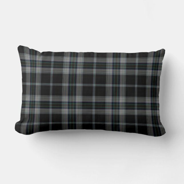 Black Grey Tartan Plaid Lumbar Pillow (Front)