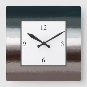 Black Grey Taupe Stripes Square Wall Clock