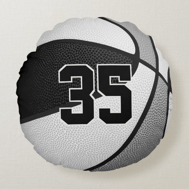 black grey team colours basketball sports decor round pillow (Front)