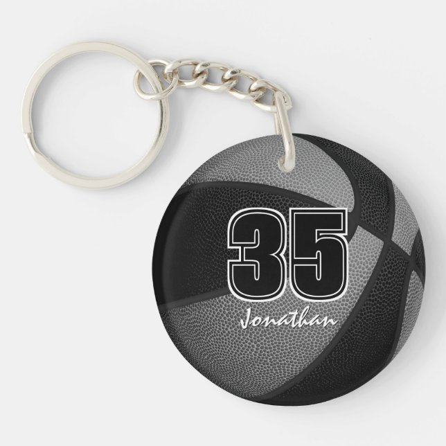 Black grey team colours boys girls basketball keychain (Front)