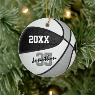 black grey team colours boys girls name basketball ceramic ornament