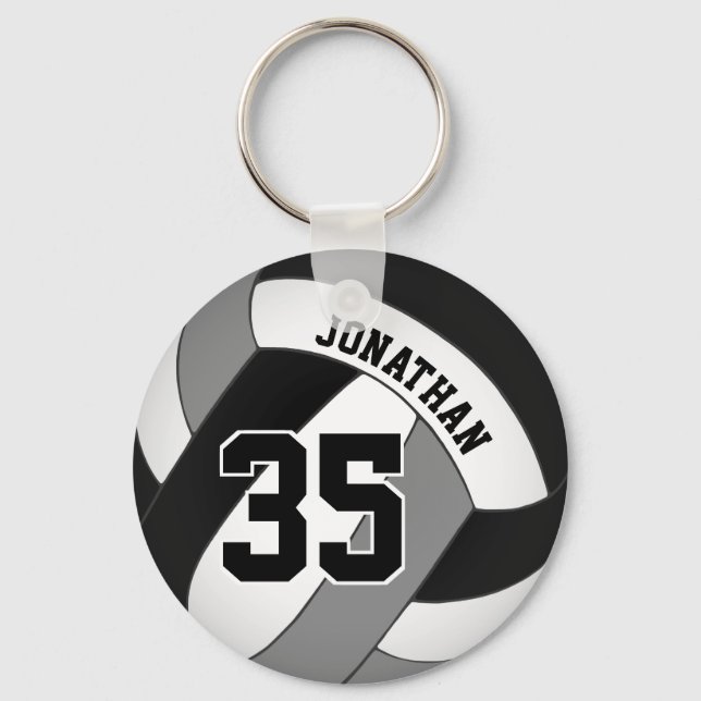 black grey team colours boys' volleyball custom keychain (Front)