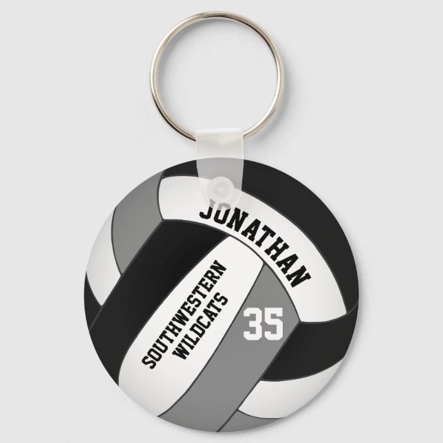 black grey team colours boys' volleyball keychain (Front)