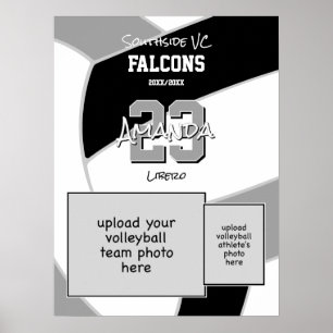 black grey team colours commemorative volleyball poster