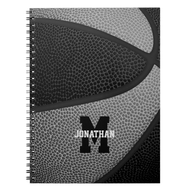 black grey team colours girls boys basketball notebook (Front)