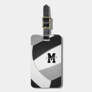 black grey team colours monogrammed volleyball luggage tag