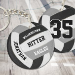 black grey team colours personalized volleyball keychain<br><div class="desc">This team colours volleyball themed keychain for boys or girls features a realistic looking black,  grey and white volleyball upon which you can customize the player's name,  jersey number and court position,  plus school or club name and mascot name in a varsity letter style font - by katz_d_zynes</div>