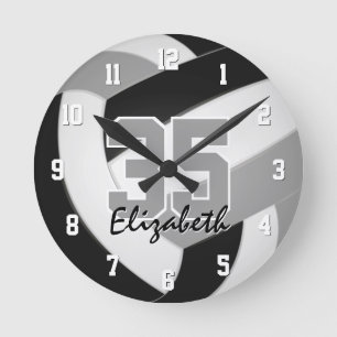 black grey team colours players name volleyball round clock