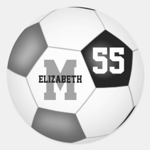 black grey team colours soccer ball personalized classic round sticker