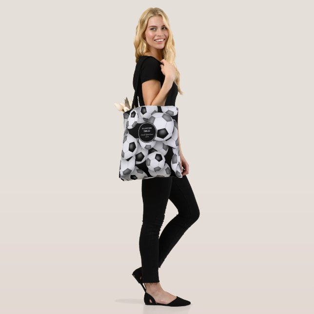 black grey team colours soccer coach gift tote bag (On Model)