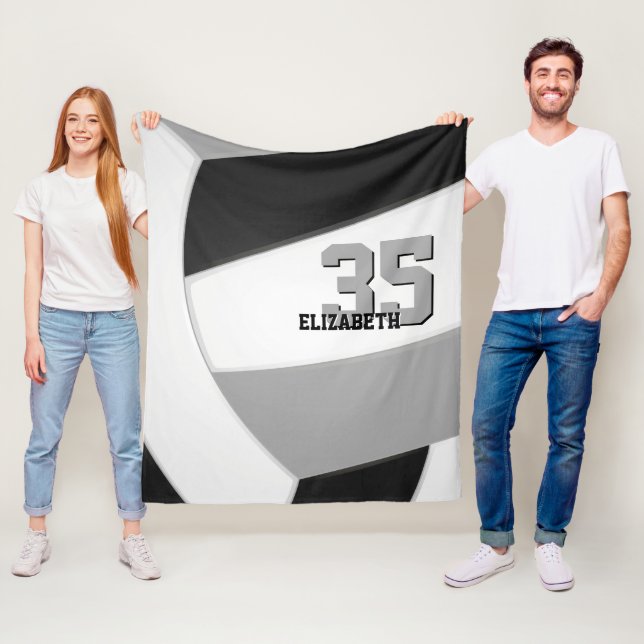 black grey team colours volleyball fleece blanket (In Situ)